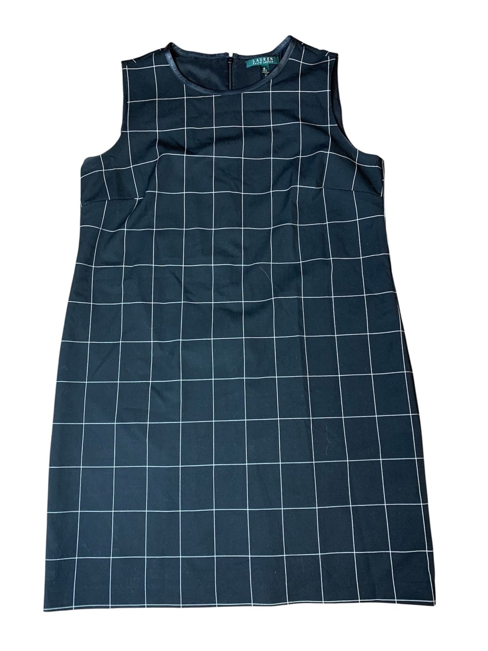 Ralph Lauren Navy and White Windowpane Sleeveless Shift Dress